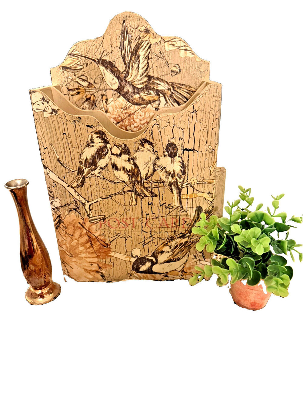 Rustic Wooden Wall Pocket Letter Holder with Birds, country, cottagecore decor